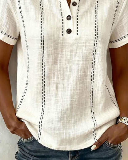 Linda | Casual Button V-Neck T-Shirt