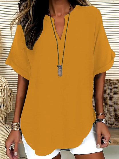 Atasia - Soft-Touch Notched-Neck Blouse