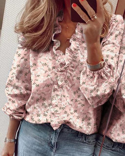 Kimberly | Women Ruffle Detail V Neck Blouse