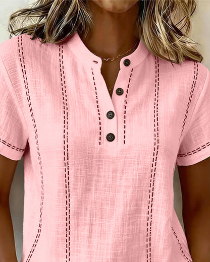 Linda | Casual Button V-Neck T-Shirt