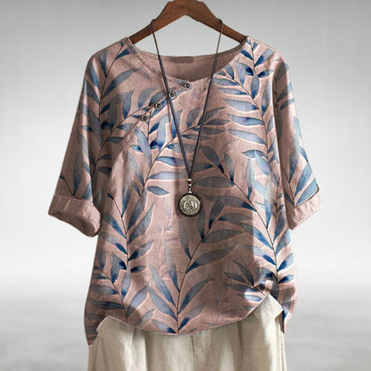 Charlotte | Casual Leaf Print Button Blouse for Women