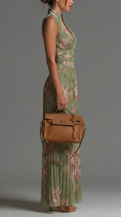 Sandra – Pleated Floral Chiffon Jumpsuit