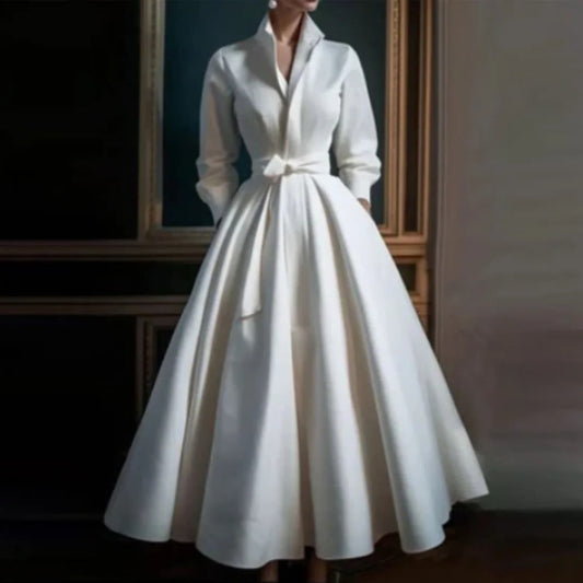 Isabella | Women’s Long Sleeve V Neck A Line Midi Dress