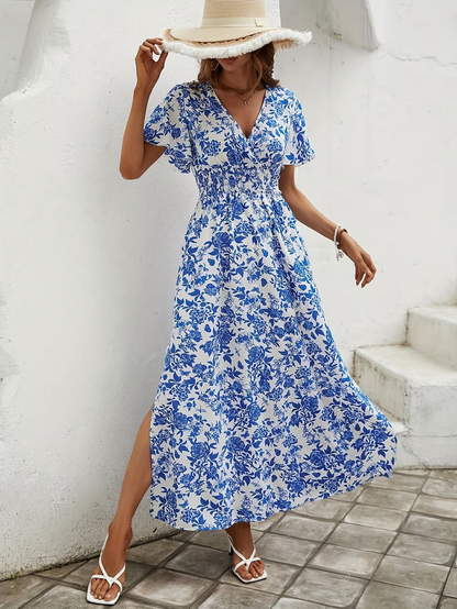Margaret | Women's Boho Printed V Neck Short Sleeve Maxi Dress