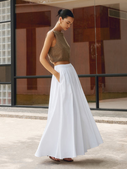 Jacklyn | Women's Boho High Waist Pleated A-Line Maxi Skirt Set