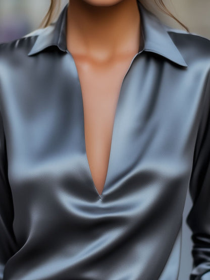 Bethany | Women’s Spring V-Neck Satin Blouse
