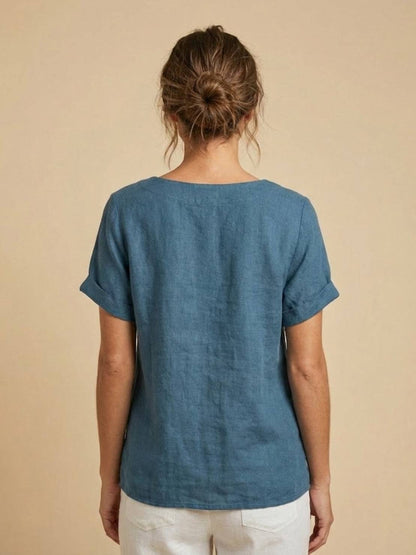 Grace | Women’s Linen Round Neck Button Blouse
