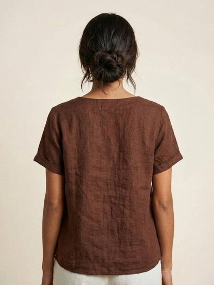 Taylor | Women’s Linen Round Neck Button Blouse