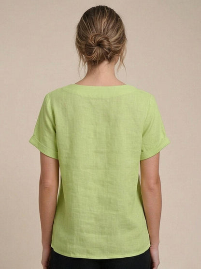 Taylor | Women’s Linen Round Neck Button Blouse