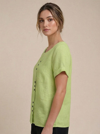 Taylor | Women’s Linen Round Neck Button Blouse