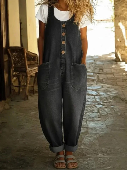 Saylor - Relaxed Button Front Denim Overalls