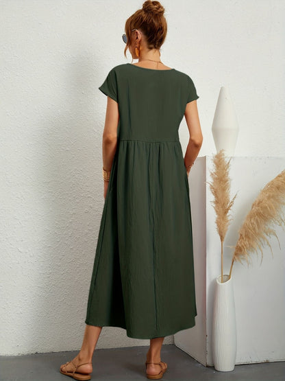 Hannah | Women's Short Sleeve Loose Midi Pocket Dress