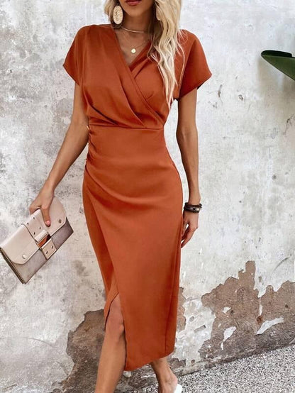 Chloe | Women's Wrap V Neck Midi Wedding Guest Dress