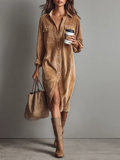 Jacklyn | Women's Button Front Long Sleeve Midi Dress