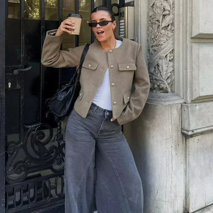 Brooklyn | Women's Cropped Button Front Bomber Jacket