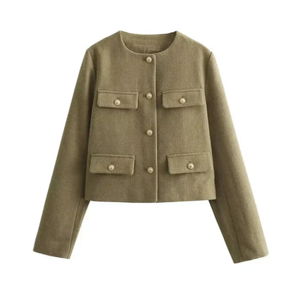 Brooklyn | Women's Cropped Button Front Bomber Jacket