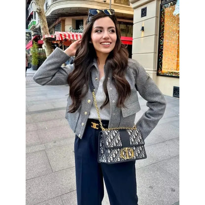 Claire | Women's Cropped Button Front Bomber Jacket