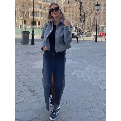Claire | Women's Cropped Button Front Bomber Jacket