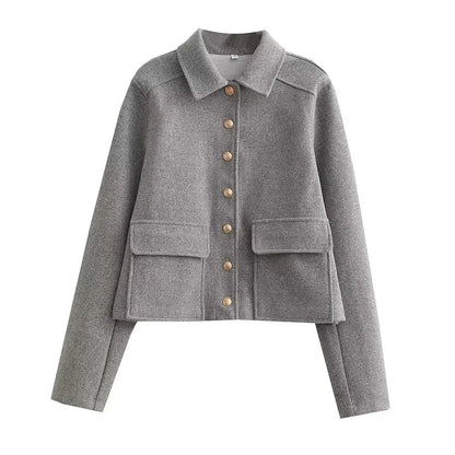 Claire | Women's Cropped Button Front Bomber Jacket