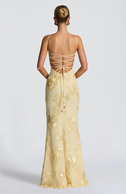 Audrey | Women's Floral Embroidered Maxi Wedding Guest Dress