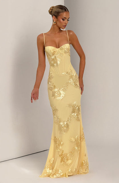 Audrey | Women's Floral Embroidered Maxi Wedding Guest Dress