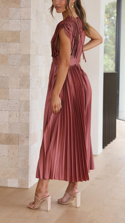 Kaitlyn | Women's Pleated V Neck Midi Wedding Guest Dress