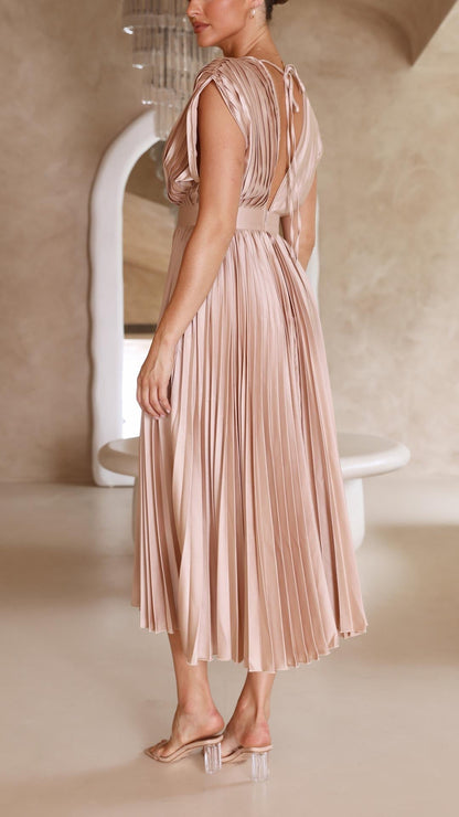 Kaitlyn | Women's Pleated V Neck Midi Wedding Guest Dress