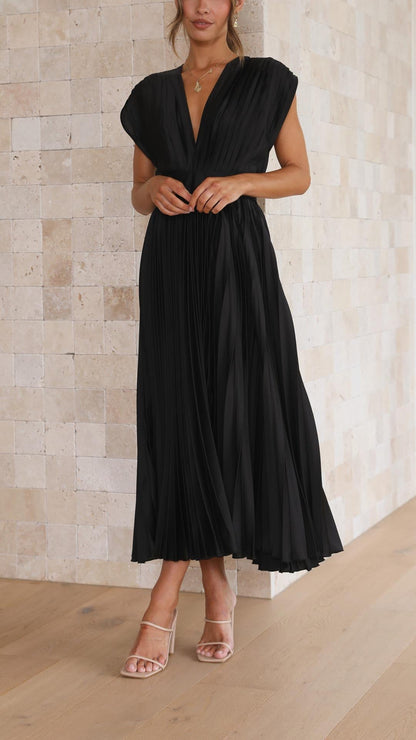Kaitlyn | Women's Pleated V Neck Midi Wedding Guest Dress