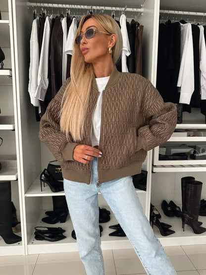 Clara | Women's Quilted Zip Up Bomber Jacket